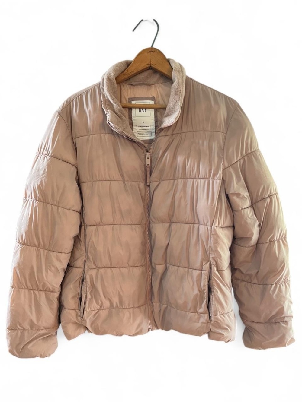 Gap ColdControl Pink Puffer Jacket Women’s L Dusty Rose Water Resistant